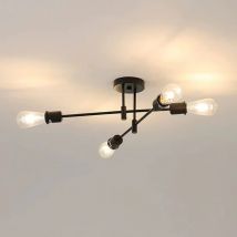 Lámpara de araña industrial Sputnik, base E27 de 4 bombillas, luz de techo de metal negro retro para sala de estar y dormitorio (bombilla no incluida)