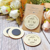 Favores de boda Imán de madera personalizado con tarjeta de agradecimiento Recuerdos de boda para invitados Imanes de nevera personalizados