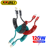 NNBILI 120W AC e C-C Cavo a molla di ricarica rapida Cavo di ricarica telescopico per caricabatteria per telefono per auto per Huawei, non iPhone Xiaomi Samsung