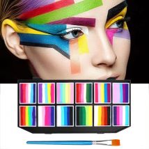 Tavolozza arcobaleno solubile in acqua da 12 colori Vernice per il viso per bambini, Trucco per palcoscenici di Halloween Pigmenti per pittura per il corpo Trucco per il viso