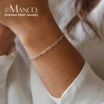 eManco Silber Farbe Link kette Edelstahl Armband für Frauen Minimalistischen Büroklammer kette Schmuck Heißer Verkauf Großhandel