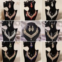 New European and American Bridal Necklace and Earring Sets Luxury Pearl Crystal Jewelry Necklace For Women Party Accessories
