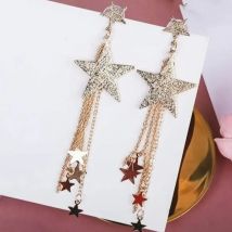 Star Pendants Drop Earrings For Women Gold Color Multi-layers Link Tassel Earrings Korean Fashion Matte Metal Earrings Jewelry
