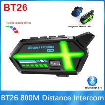 BT26 Motorradhelm-Headset, Bluetooth-Gegensprechanlage mit RGB-Umgebungslicht, 2 Fahrer, Entfernung 800 m, starke magnetische Anziehung