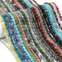 Natural Stone Beads 8x6mm Oval Flat Aventurines Crystal Aquamarine Jade Stone Beads For Jewelry Making DIY Necklace Accessories