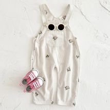 2024 frühling Baby Hosenträger Hose Mädchen Kleidung Hosenträger Hosen Herbst Stickerei Blume Hose Tasche Mode Kinder Kleidung