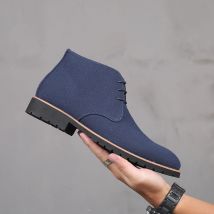New Men's Pointed Toe Ankle Boots Suede Leather Chelsea Boots Low Heel High Top Plus Size Casual Shoes Spring Autumn Shoes