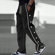 Lässige, einfarbige, zweiseitig geknöpfte, dekorative Sporthose für Herren für Straßenmode, hochwertige Hose mit geradem Bein und Kordelzug