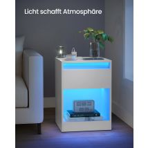 VASAGLE Nachttisch mit Einstellbarer LED-Beleuchtung, Beistelltisch mit Steckdosen, Schublade, 2