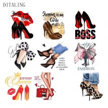 High Heels Patches On Clothing Fashion Girl DIY T-Shirt Tops Hoodies Ironing Stickers Heat Transfer Patches Appliqeud On Clothes