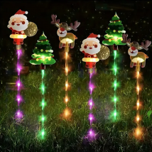 6pcs/set Solar LED Yard Stakes Christmas Lights Santa Outdoor Patio Garden Lawn Decor Holiday Lights Waterproof Festive Decor