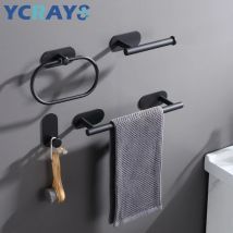YCRAYS Kein Bohren Schwarz Badezimmer Zubehör Sets Toilettenpapier Rollenpapierhalter Handtuchhalter Bar Schiene Ring Robe Haken Hardware