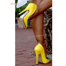 Yellow Stiletto Heels Pumps Round Toe Glossy Shallow Women's Pumps Solid Summer 2026 New Runway Party Shoes Luxury Elegant