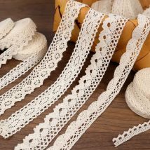 2 m Band, Spitzenband, Baumwoll-Spitzenbesatz, Vintage-Stil, weiß, beige, Häkelspitze, gewellter Rand für Geschenkverpackungen, DIY, Nähen, Bastelbedarf