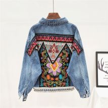 Vintage Jeans Jacke Mantel Frauen Handarbeit Perlen Stickerei Blumen Lose Kurze Böhmen Denim Jacke Weibliche Lange Hülse Outwear