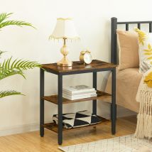 Hoobro Nachttisch Beistell tisch mit 3 Ebenen Industries til Sofa Tisch Nachttisch für Schlafzimmer Wohnzimmer Metallrahmen braun