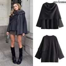 2024 herbst Winter Neue Dame Chic Mantel Frauen Mode Schal Verziert Woolen Jacke Casual Solide Lange Hülse Lose Warme Mantel