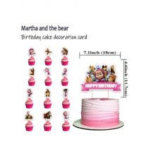 Martha and The Bear Cartoon Happy Birthday Cake Decorated Small Placards