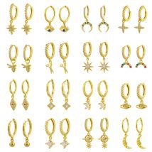 ENSHIR Gold Color Small Zircon Hoops Earring For Women Fashion  Moon Irregular Pendientes Female Jewelry