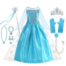 Kinder Mädchen Cosplay Gefrorene Elsa Prinzessin Kleid Schneekönigin Kostüm Kinder Karneval Halloween Kinder Geburtstag Party Elsa Robe
