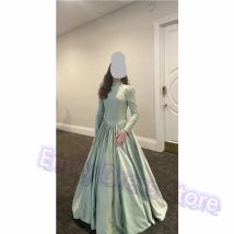 Green Satin Evening Dress Women Floor Length Full Sleeves High Neck Bridesmaid Bridal Formal Long Ball Gowns Pageant Dress