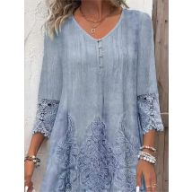 2024 frühling Sommer Neue frauen Kleidung Einfarbig Mode Spitze Hohl Casual Taste Sieben Zoll Hülse Medium Lange Kleid