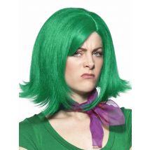 Synthetic Green Wig Short Curly Bob Wig for Women Movie Emotion Costume Halloween Disgust Cosplay Wigs with Purple Scarf Set