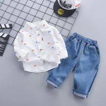 Kinder Jungen Mode Frühling Kinder Baumwolle Kleidung Full Printe Blusen Jeans 2 teile/satz Kleinkind aus Kinder Kleinkind lässig Trainings anzug