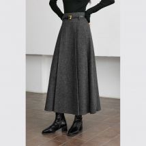 VIMLY Elegante gonna lunga a pieghe in misto lana per donna 2025 Inverno a vita alta Stereo Gonna resistente Office Lady Clothes M9173