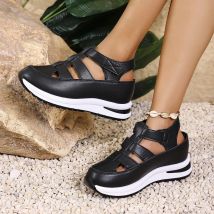 Damen-Sandalen, neue hochwertige Sandalen mit Schnallenriemen, Damen, neue geschlossene Zehen, Büro und Karriere, Sommer, solide Keilschuhe für Damen