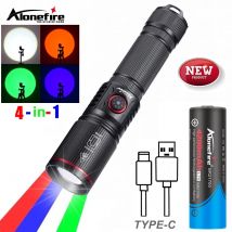 Zoombare 4-Farben-Licht-LED-Taschenlampe in Weiß/Rot/Grün/Blau, USB-Aufladung, Angeln, Camping, Jagd, Fotografie, Selfie, Wandern