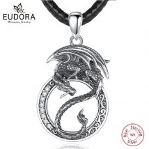 Eudora Anhänger aus 925er-Sterlingsilber, Drachen-Yin-Yang-Anhänger für Damen und Herren, Vintage-Stil, runde Amulett-Halskette, Persönlichkeitsschmuck, Party-Geschenk