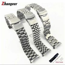 20mm 22mm Edelstahl WistWatch Bands Armbänder gebogenes Ende Ersatz für Seiko SKX007 SKX009 SKX011 Schwarz Silber Armband