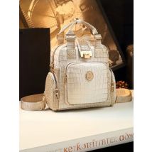 Damen-Rucksack mit Krokodilmuster, echtes Leder, Umhängetasche, multifunktional, großes Fassungsvermögen, umwandelbarer Rucksack, Einkaufstasche