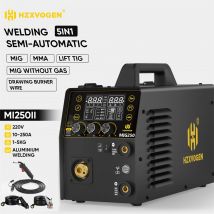 HZXVOGEN Saldatrice 250A 220V Stick/Gas/Nucleo di flusso MIG/Lift TIG/A impulso/Spot 5 in 1 Saldatrice per alluminio Controllo sinergico