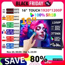 HGFRTEE Monitor portátil táctil de 16 pulgadas 16:10 96% sRGB 350Cd/m2 segunda pantalla para ordenador portátil con soporte tipo C Compatible con HDMI