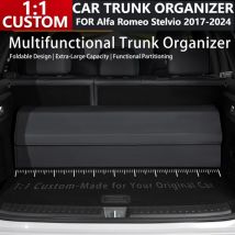 Maßgeschneiderte Kofferraum-Organizer-Box für ‌ Alfa Romeo Stelvio 2017–2024, Leder, großes Fassungsvermögen, automatische Mehrzweck-Aufbewahrungstasche, faltbar