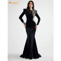 Modphy Heavy Industries Deads Diamant Samt bodenlanges Kleid Damen Langarm elegante formelle Promi-Abendparty-Kleider