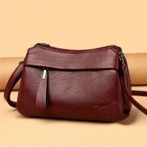 Schwarze Umhängetasche für Damen mit geprägtem Känguru-Logo, Leder-Umhängetasche mit drei Hauptfächern