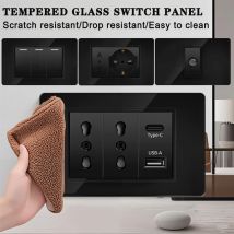 Standard italiano 118x75mm Vetro temperato nero Cile Schuko Presa 16A Doppio USB Type-C 20W Ricarica rapida per la cucina dell'home office