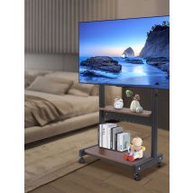 Mobile TV Stand Height Adjustable TV Stand w/ Wheels Double Tray for Audio-Visual Devices Rolling TV Stand  for a 43-86-inch TV.