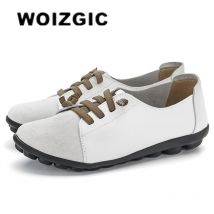 WOIZGIC Damen-Mutter-Damenschuhe aus echtem Leder, flache Schuhe, Slipper, Ballerina, Schnürung, weiche Mokassins, Übergröße 43, 44, MX-052