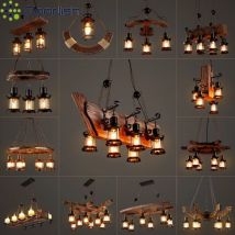 Vintage Holz LED Mid-Century Pendelleuchten Industrie Kronleuchter Lampen für Küche Wohnzimmer Esszimmer Bar Home Dekoration Kronleuchter