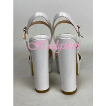 Peep Toe Platform Patent Sandals Chunky High Heels Solid Ankle Buckles Strap Design Women Shoes Super Heel Big Size Party Sandal