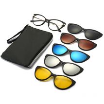 Polarisierte Cat-Eye-Rahmen, blendfrei, TR90-Sonnenbrille, Damen und Herren, 6-in-1-Sets, Magnet-Sonnenschutz, Clip-on-Sonnenbrille, Brillen, weiblich
