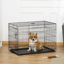 PawHut-Jaula de Transporte de Metal para Perro, 92x57x62,5 cm, color Negro