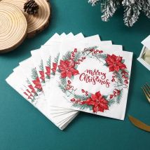 20 Stück Weihnachtskollektion Servietten Weihnachtsblumen Kränze Bunt bedrucktes Papier Tischsets Schmetterlingsknochen Bartpapier