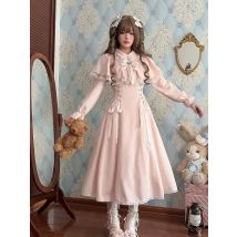 Autumn French Vintage Princess Dresss Women Swwet Bow Lace Patchwork Slim Midi Dress Female Elegant Fashion Party Dresses New