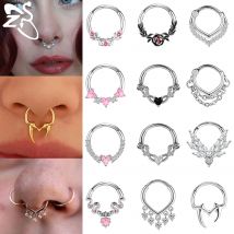 ZS 1 STÜCK 16G Edelstahl Nasenringe Kubischer Zirkon Septum Piercing Rose Schlangenform Ohrstecker Helix Knorpelpiercings Schmuck
