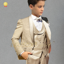 Champagner-Jacquard-Mantel-Kleid-Set für Jungen (Mantel + Weste + Hose), für Kinder, Hochzeit, Party, Geburtstag, Geschenk, eleganter Gentleman-Smoking